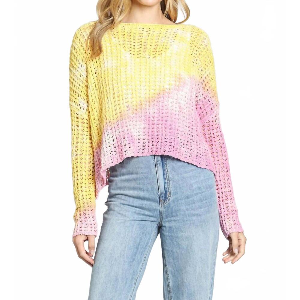 NEW APNY ombré open stitch cotton blend sweater in yellow/pink multi
